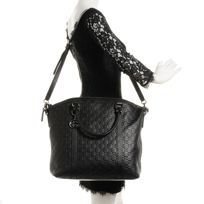 Gucci Guccissima Large GG Charm Convertible Dome Satchel Black 2 of 7