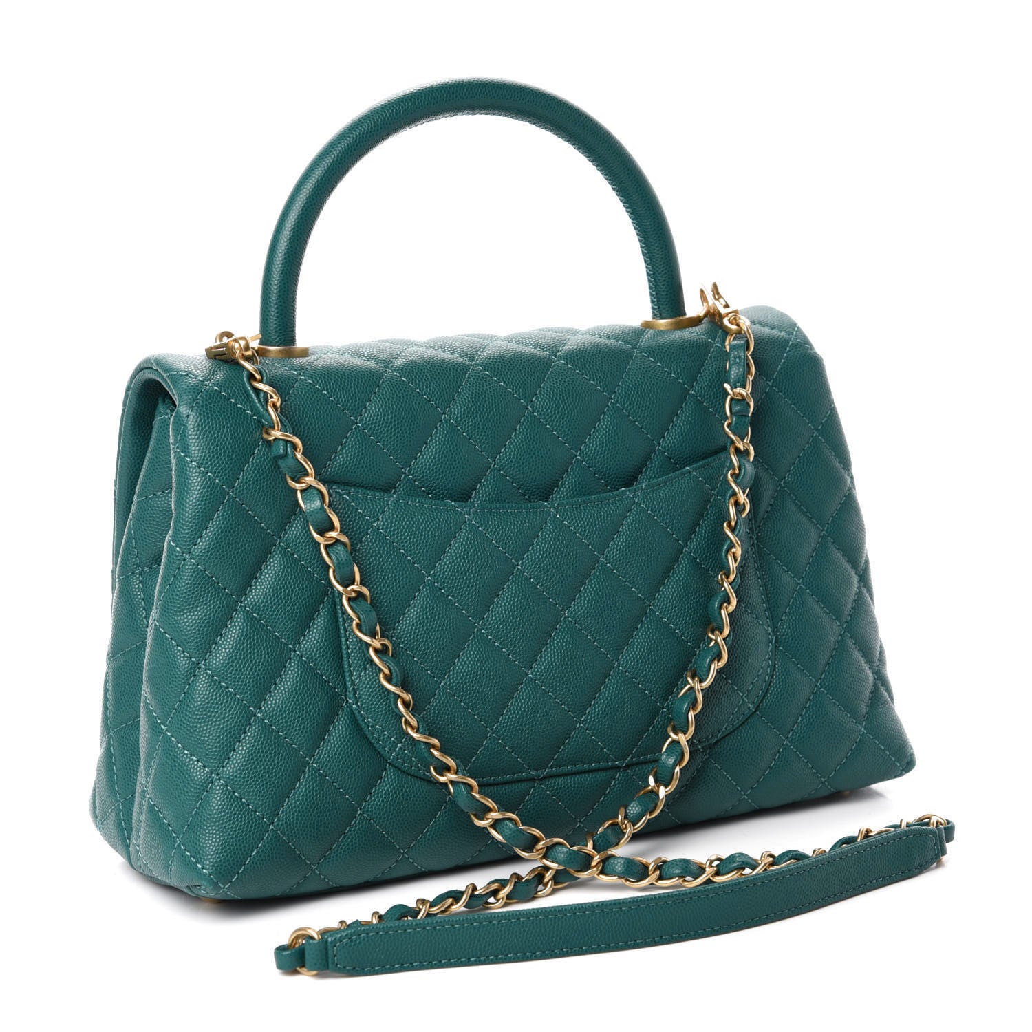 Chanel Caviar Quilted Small Coco Handle Flap Dark Turquoise 4 of 12