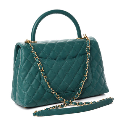 Chanel Caviar Quilted Small Coco Handle Flap Dark Turquoise 4 of 12