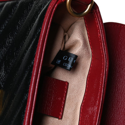 Gucci Vintage Effect Calfskin Matelasse Diagonal Mini Torchon GG Marmont Top Handle Shoulder Bag Black Romantic Cherry 8 of 13