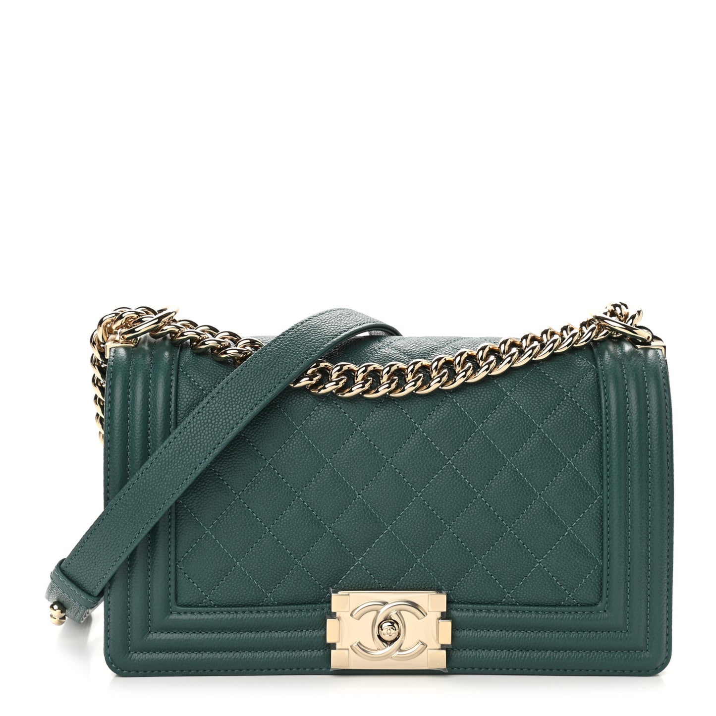 Caviar Quilted Medium Boy Flap Dark Green