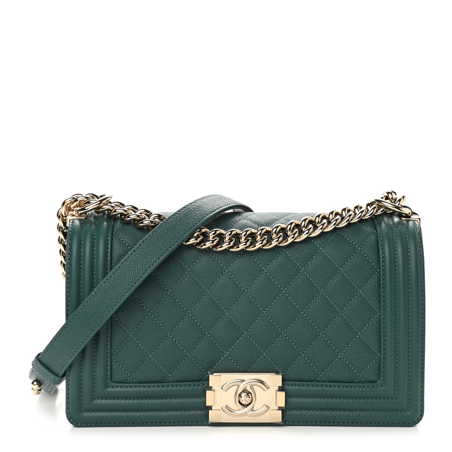 Chanel Caviar Quilted Medium Boy Flap Dark Green 1 of 9