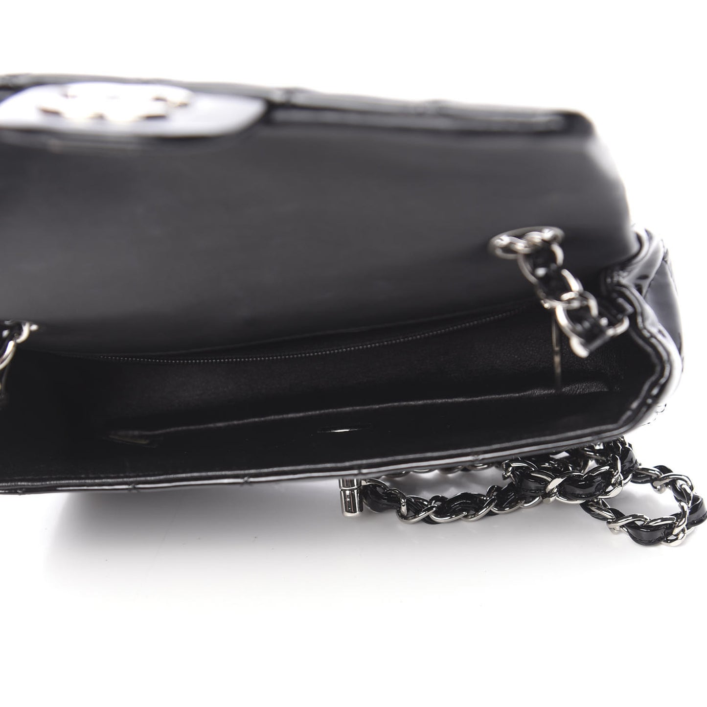 Patent Calfskin Quilted Mini Rectangular Flap Black