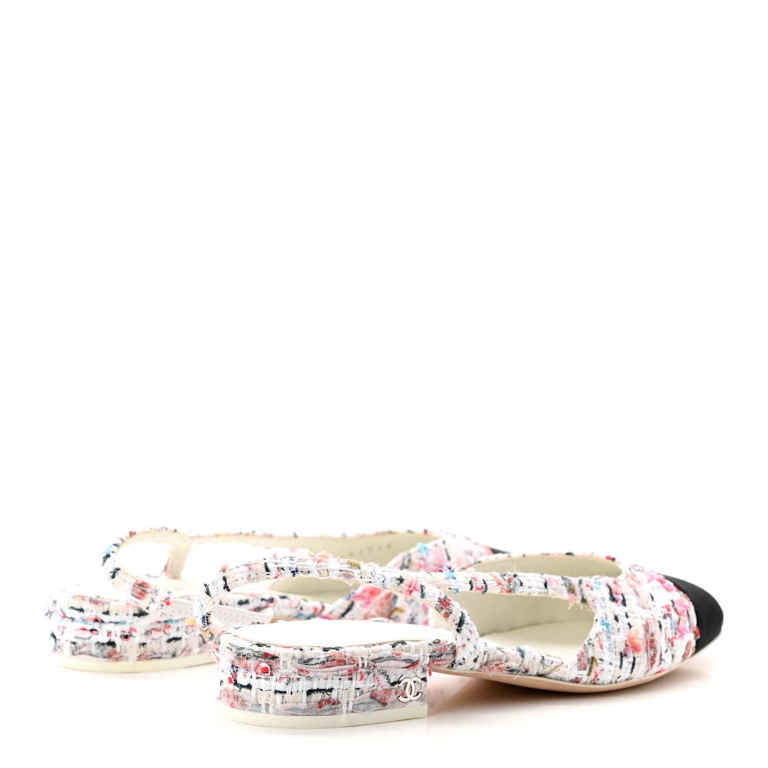 Chanel Tweed Grosgrain Cap Toe CC Slingback Flat 36.5 Pink Multicolor 4 of 9