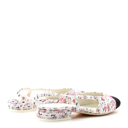 Chanel Tweed Grosgrain Cap Toe CC Slingback Flat 36.5 Pink Multicolor 4 of 9