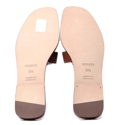 Hermes Box Calfskin Oran Sandals 37.5 Gold 5 of 6