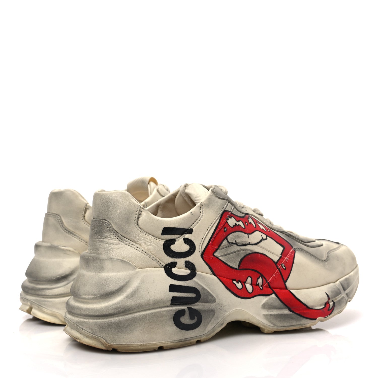 Gucci Calfskin Mouth Print Womens Rhyton Sneakers 39 Ivory 3 of 6