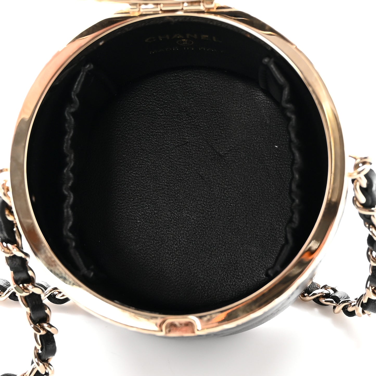 Metal Lambskin Quilted Small Vanity With Chain Black