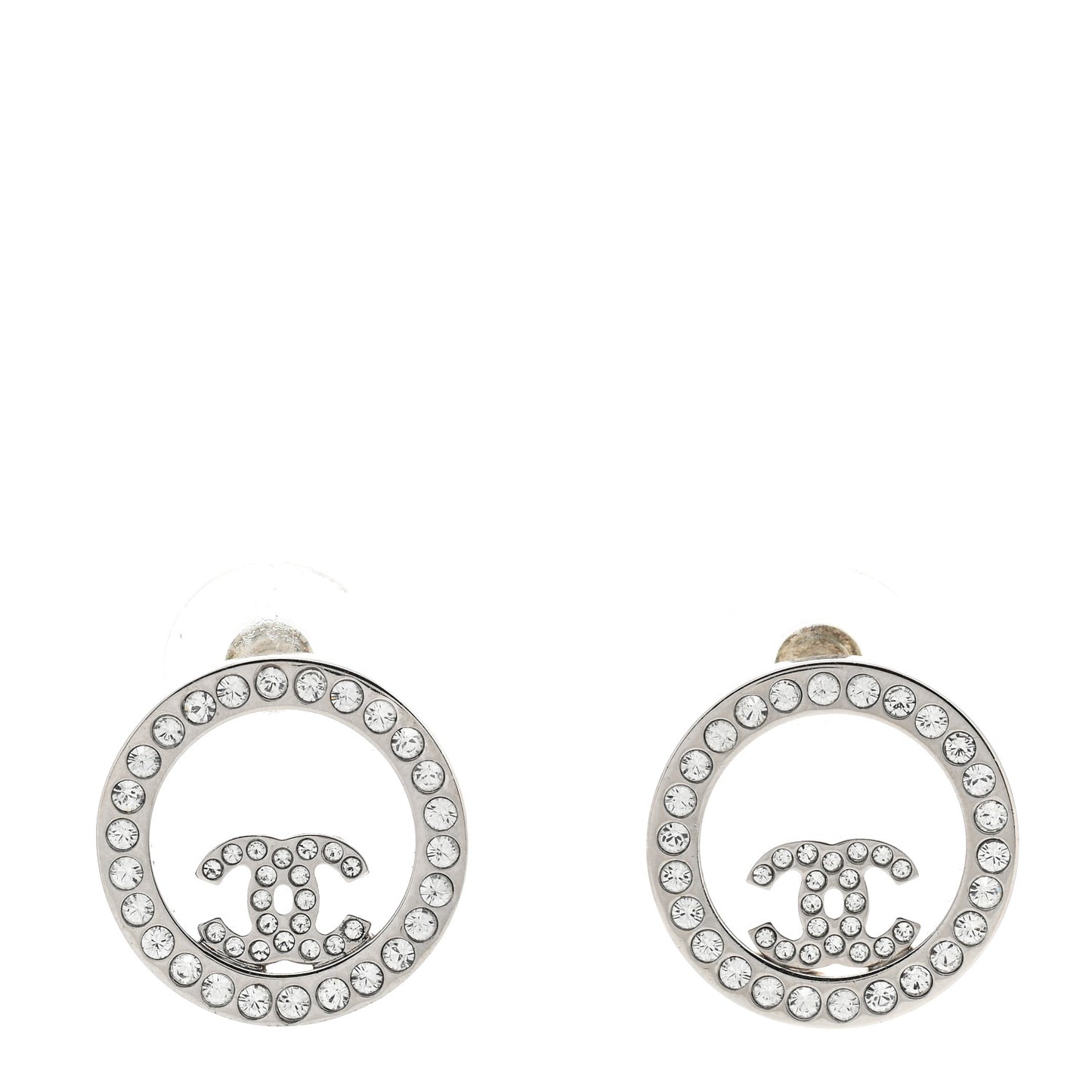 Crystal CC Round Earrings Silver