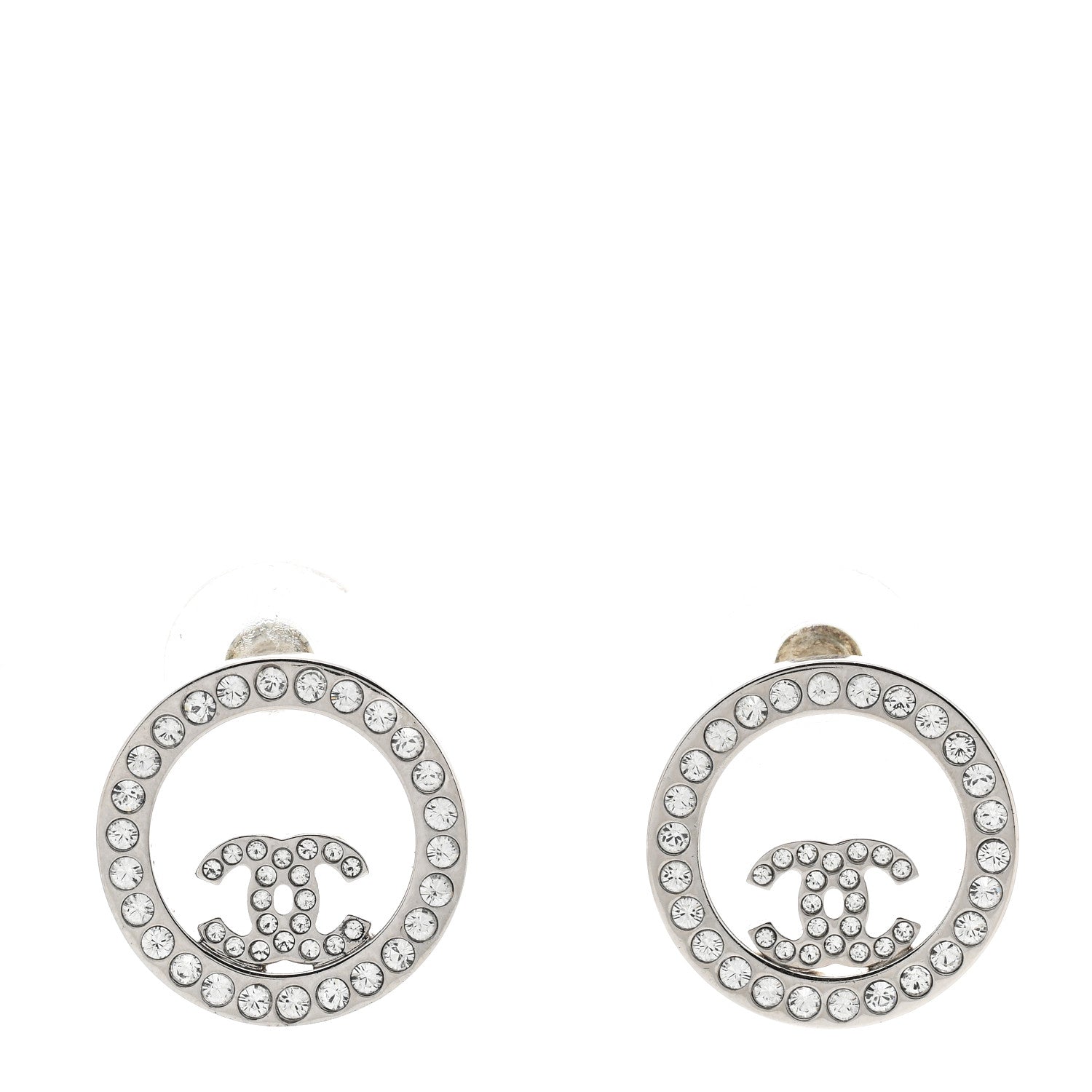 Chanel Crystal CC Round Earrings Silver 1 of 5