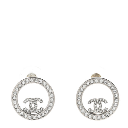 Chanel Crystal CC Round Earrings Silver 1 of 5