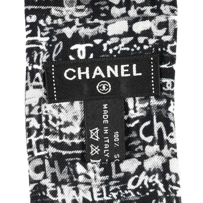 Chanel Silk Logo Slim Bandeau Scarf Black White 3 of 3
