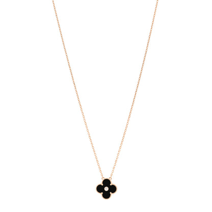Van Cleef & Arpels 18K Rose Gold Diamond Black Onyx Vintage Alhambra Pendant Necklace 1 of 4