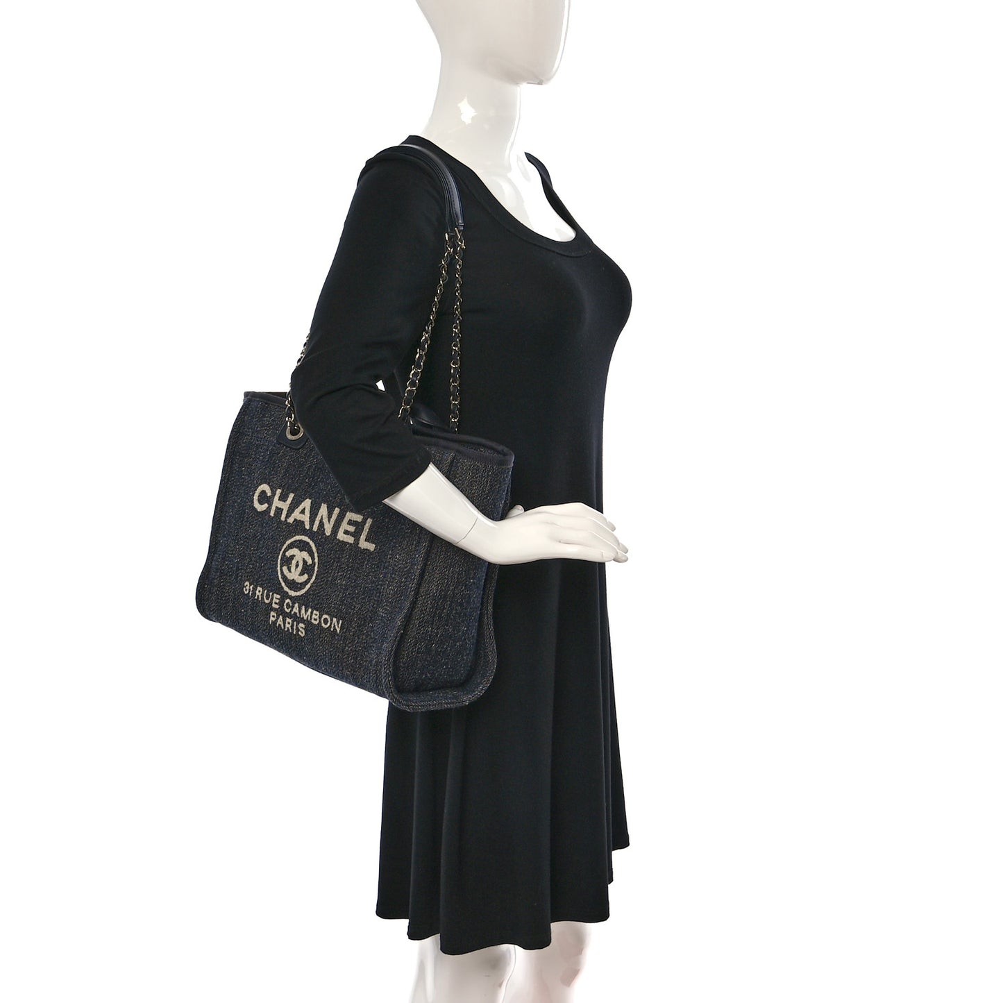 Denim Small Deauville Tote Dark Blue White