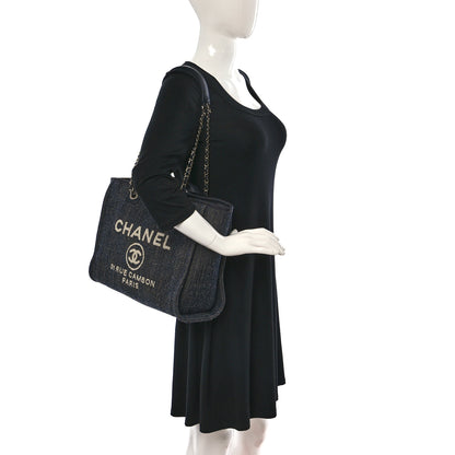 Chanel Denim Small Deauville Tote Dark Blue White 2 of 10