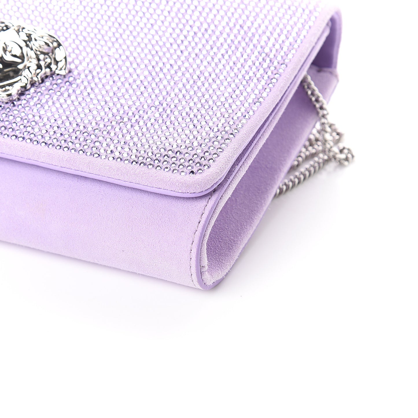 Suede Palazzo Crystal Chain Evening Bag Light Purple