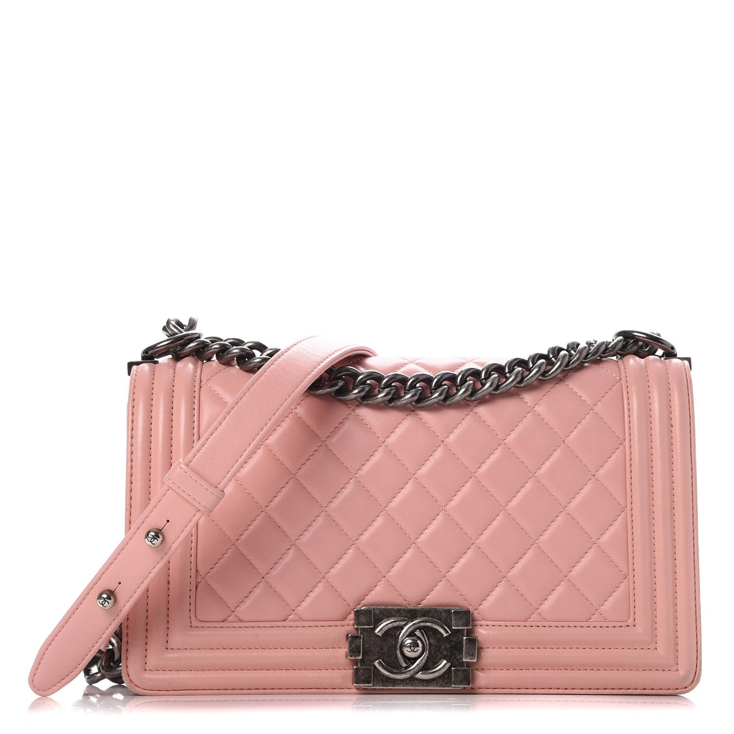Lambskin Quilted Medium Boy Flap Light Pink