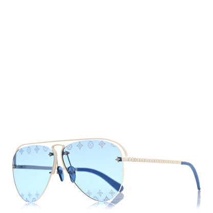 Louis Vuitton Monogram Grease Mask Sunglasses ZT329W Silver Blue 1 of 8
