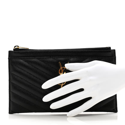 Saint Laurent Grain De Poudre Chevron Monogram Bill Pouch Black 2 of 8