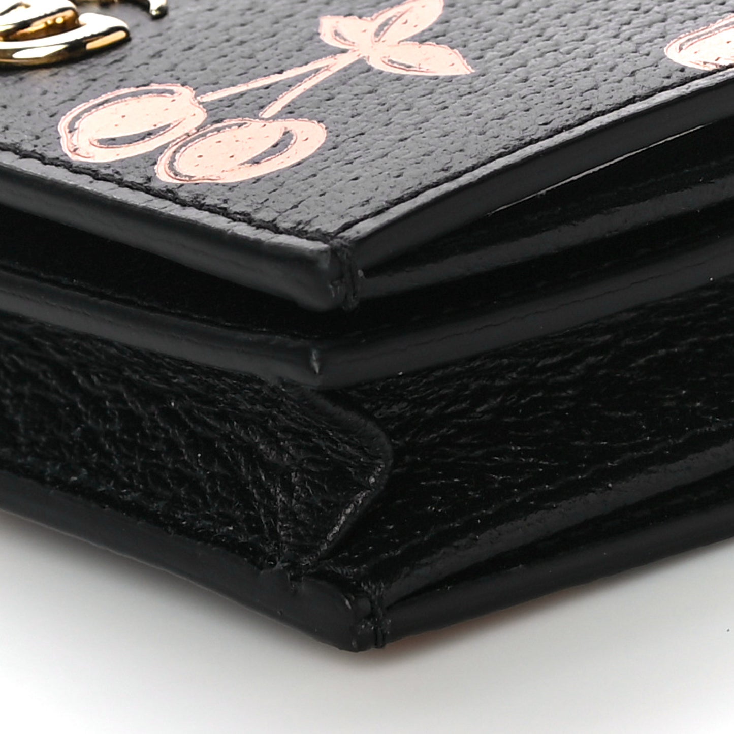 Textured Dollar Calfskin Berry Print GG Marmont Card Case Black Light Copper