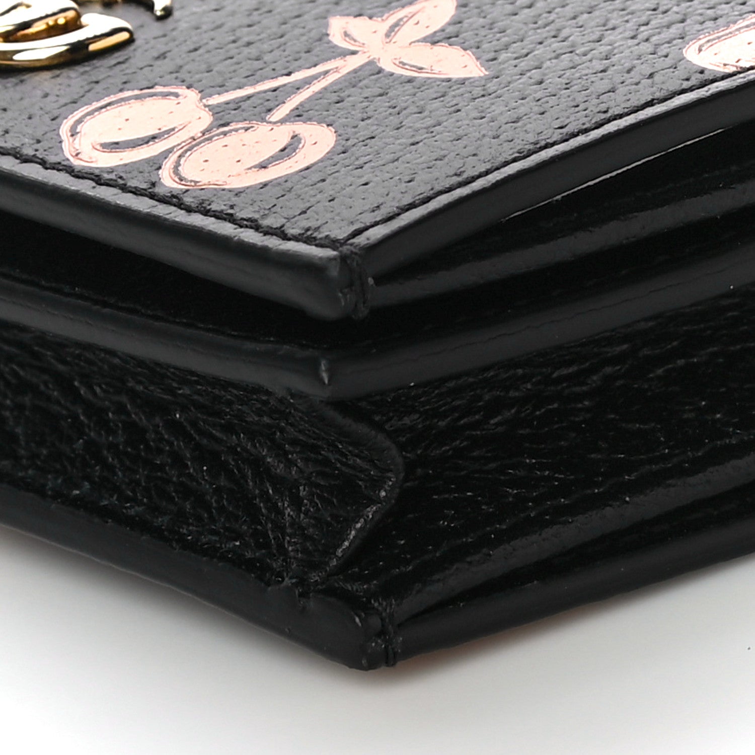 Gucci Textured Dollar Calfskin Berry Print GG Marmont Card Case Black Light Copper 9 of 10