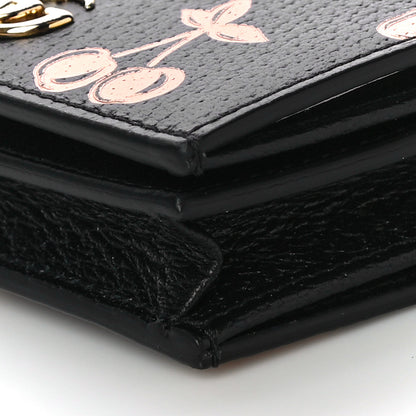 Gucci Textured Dollar Calfskin Berry Print GG Marmont Card Case Black Light Copper 9 of 10