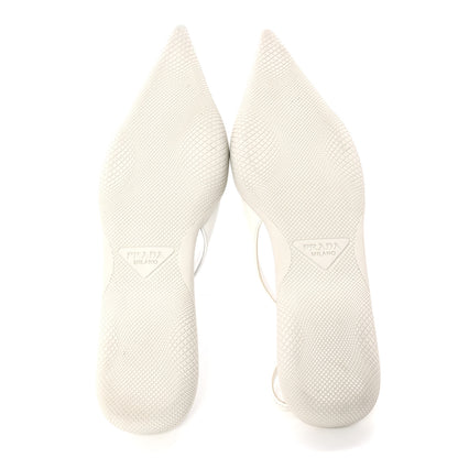 Prada Spazzolato Triangle Logo Pointed Toe Slingback Flats 37 White 5 of 12