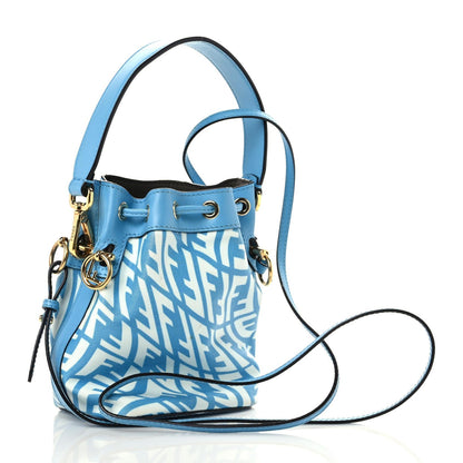 Fendi X SARAH COLEMAN Glazed Canvas Vitello King F is Fendi FF Vertigo Mini Mon Tresor Bucket Bag Cyber Blue White 3 of 16