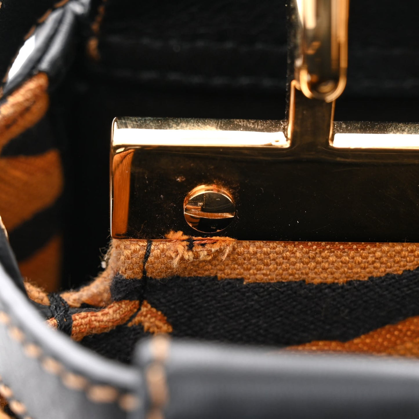 Vitello King Canvas Chinese New Year Tiger Embroidered Mini Peekaboo Black Dark Yellow