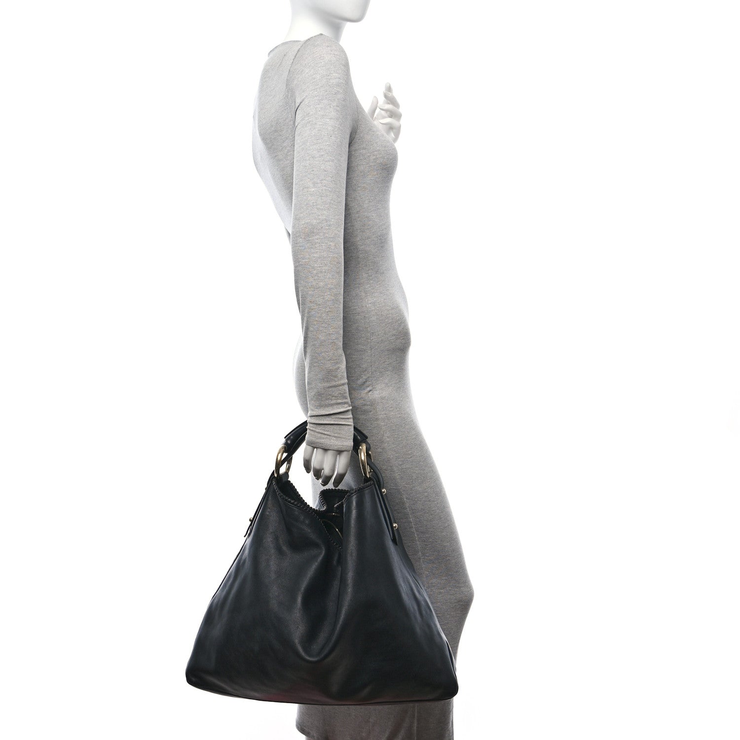 Gucci Calfskin Large Horsebit Chain Hobo Black 2 of 10