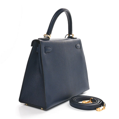 Hermes Chevre Chamkila Horseshoe Kelly Sellier 28 Bleu Indigo 3 of 11