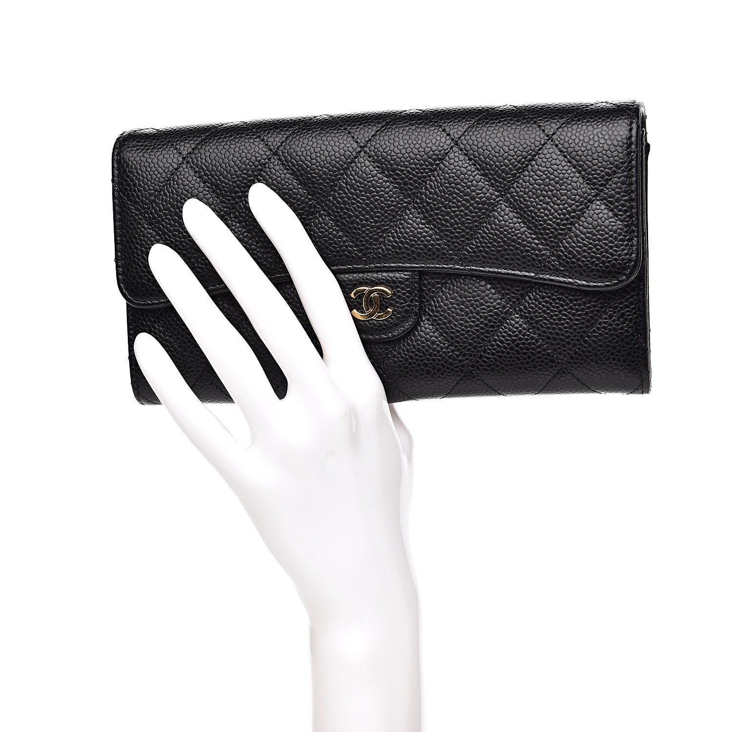 Chanel Caviar Quilted Large Gusset Flap Wallet Black 2 of 11