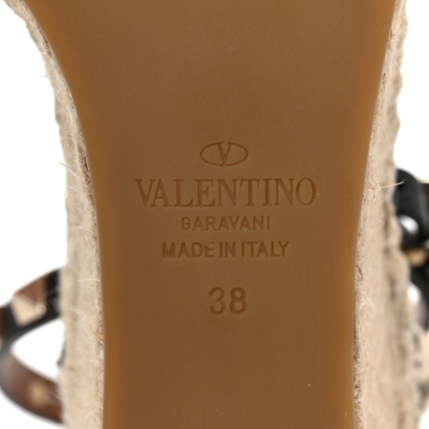 Valentino Garavani Grained Calfskin Rockstud Ankle Wrap Espadrille 15/85mm Wedges 38 Black Light Cuir 6 of 7