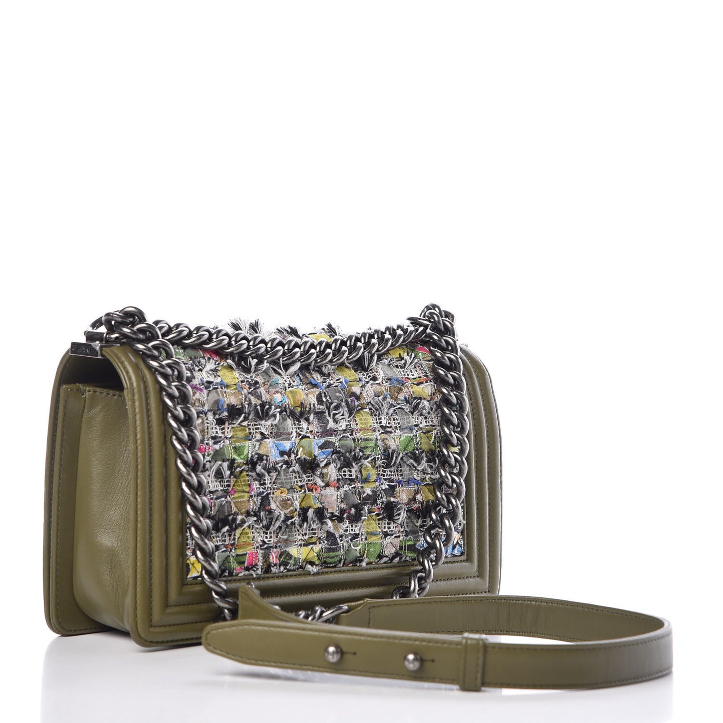 Tweed Lambskin Medium Boy Flap Khaki