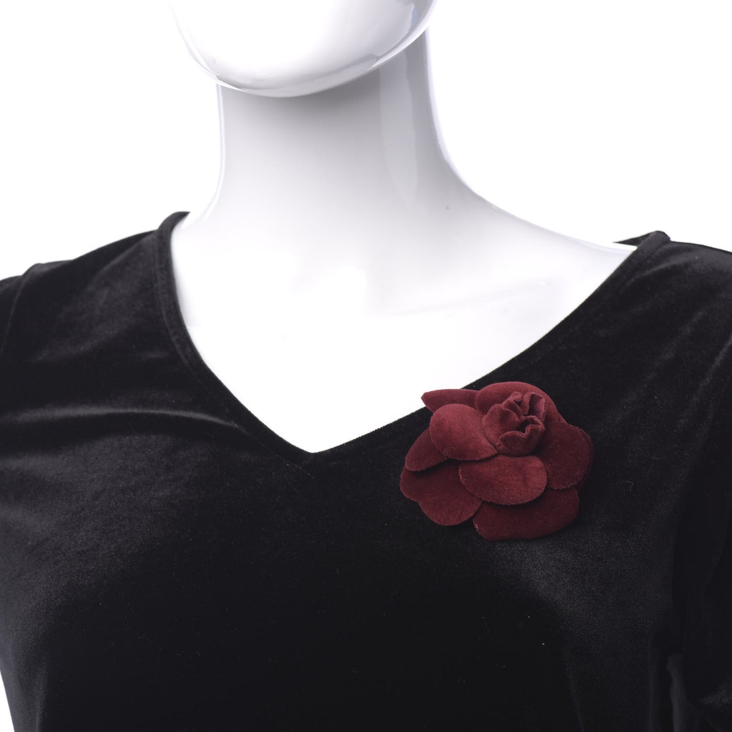Velvet Camellia Brooch Pin Bordeaux