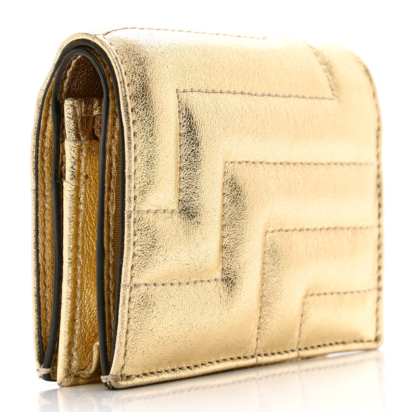 Nappa Quilted Hanne Compact Around Wallet Gold