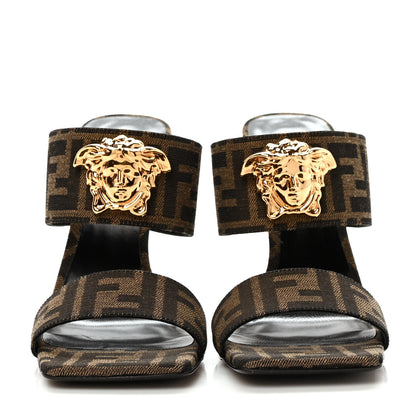 Versace X FENDI Fabric Jacquard Fendace Medusa High Heel Mule Sandals 36 Tobacco Black 2 of 7
