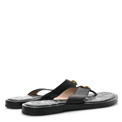 Gucci Lifford Calfskin GG Monogram Embossed Interlocking G 5mm Thong Sandals 39 Black 4 of 7