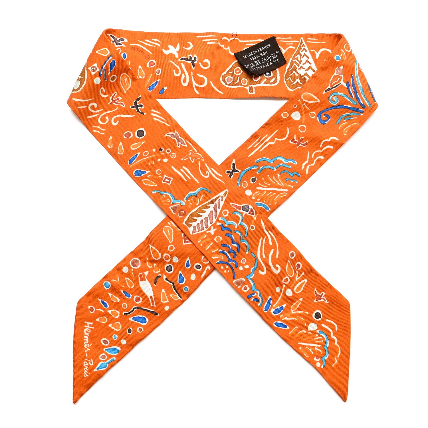 Hermes Silk Isola Di Primavera Twilly Potiron Bleu Tabac 1 of 4