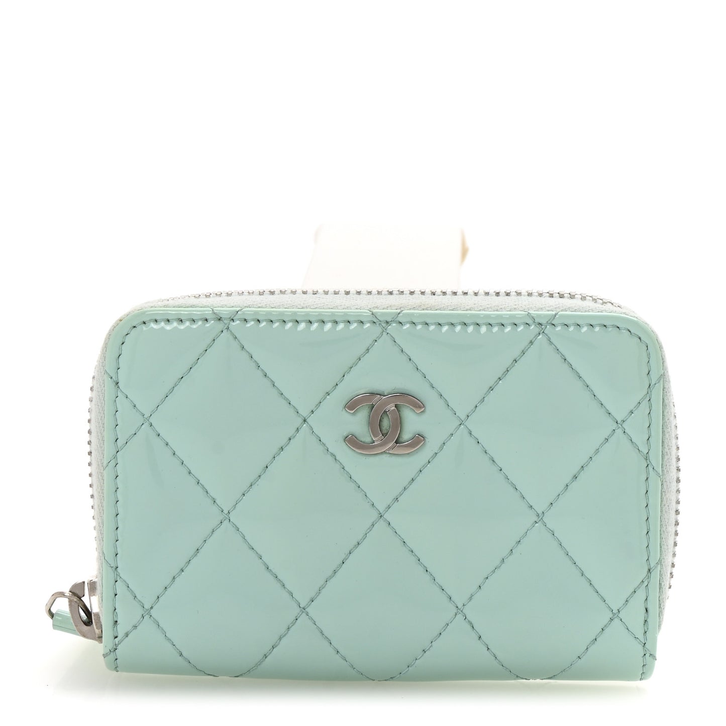 Patent Calfskin Quilted Zip Coin Purse Light Green