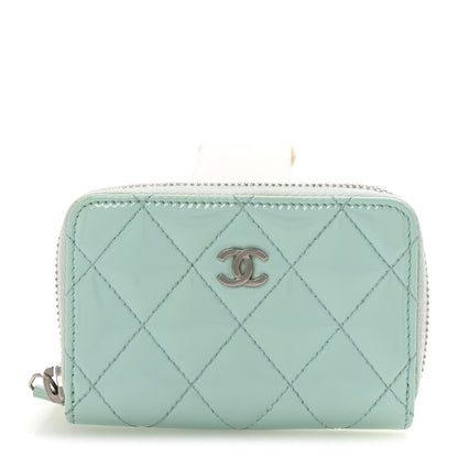 Chanel Patent Calfskin Quilted Zip Coin Purse Light Green 2 of 16