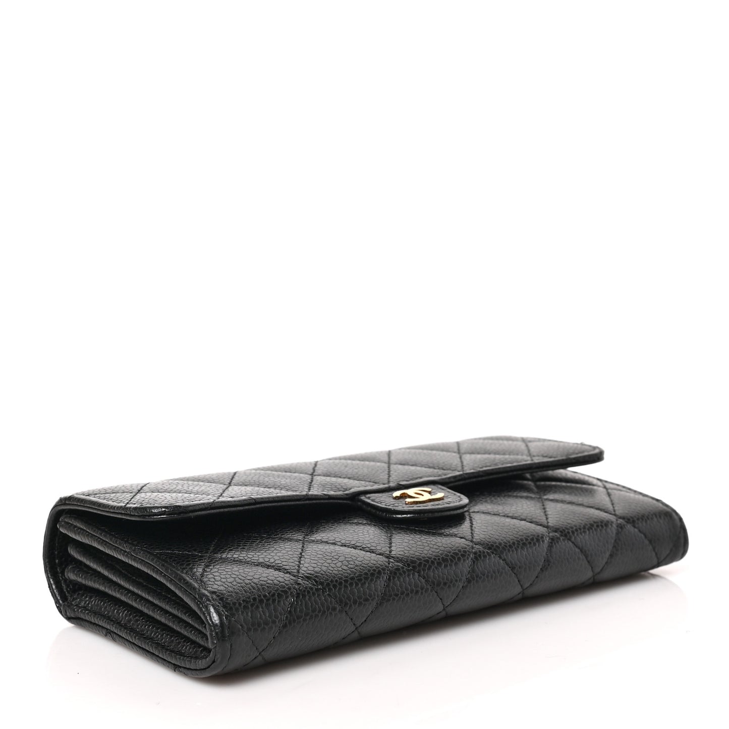 Caviar Quilted Large Gusset Flap Wallet Black