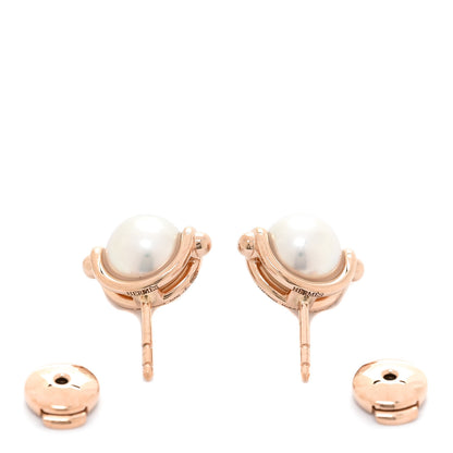 Hermes 18K Rose Gold Pearl PM Chandra Earrings 3 of 7