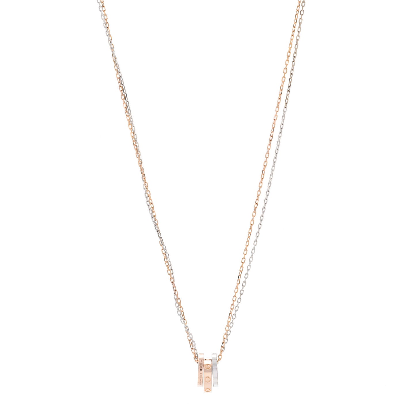 18K White Pink Gold Diamond Three Ring LOVE Pendant Necklace