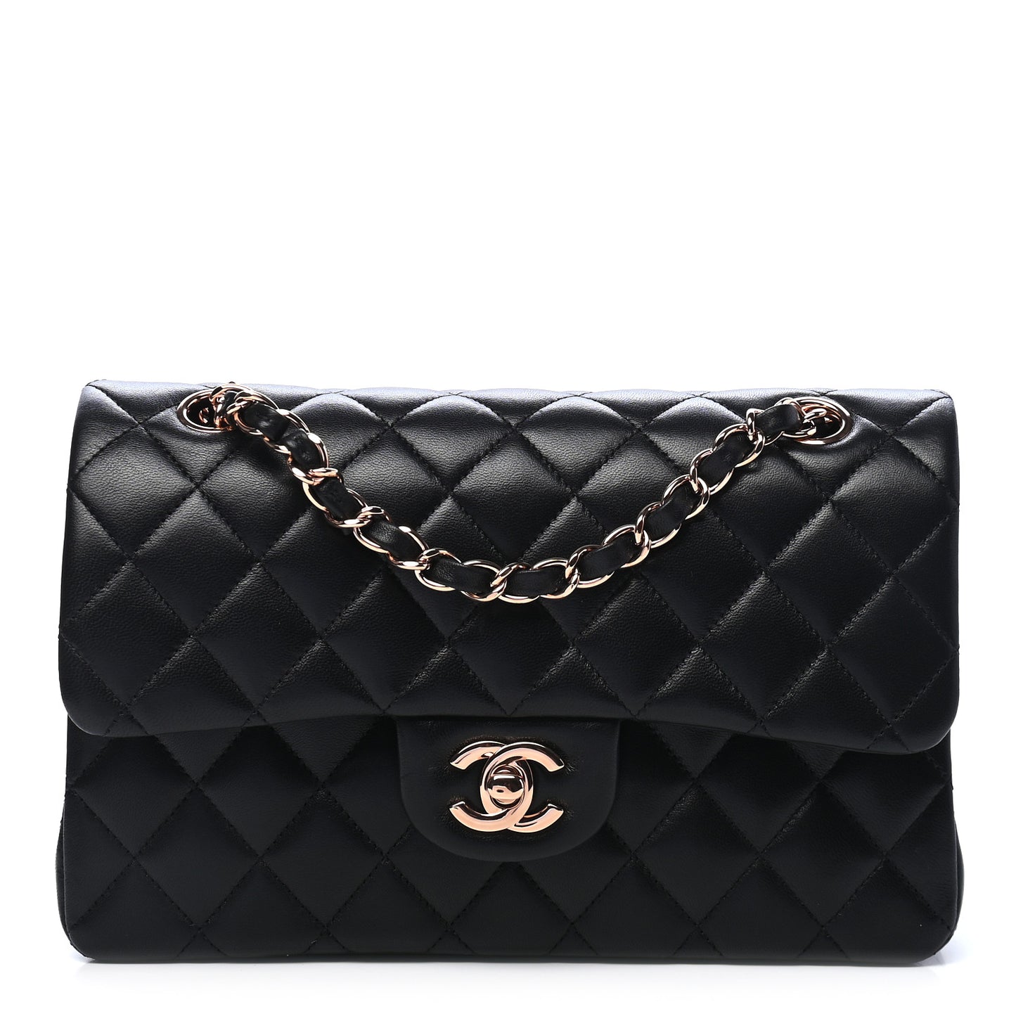Lambskin Quilted Small Double Flap Black