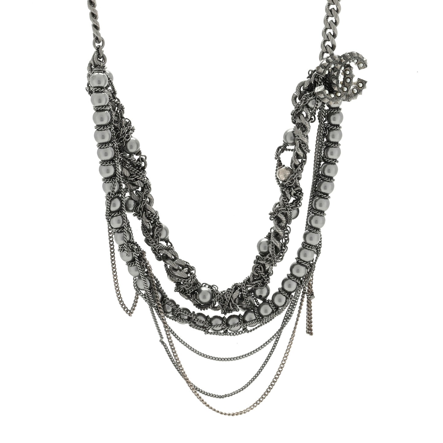 Pearl Spike CC Multi Strand Necklace Ruthenium Black