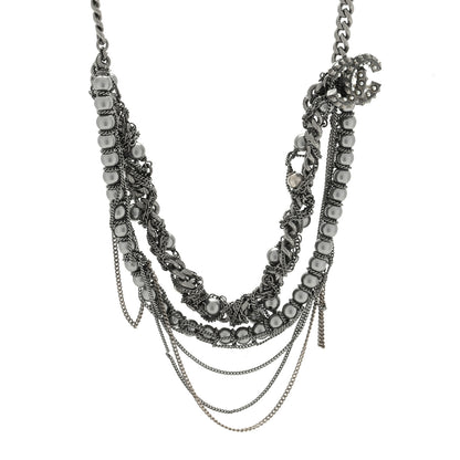 Chanel Pearl Spike CC Multi Strand Necklace Ruthenium Black 1 of 3