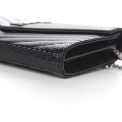 Saint Laurent Grain De Poudre Matelasse Chevron Monogram Chain Wallet Black 7 of 9