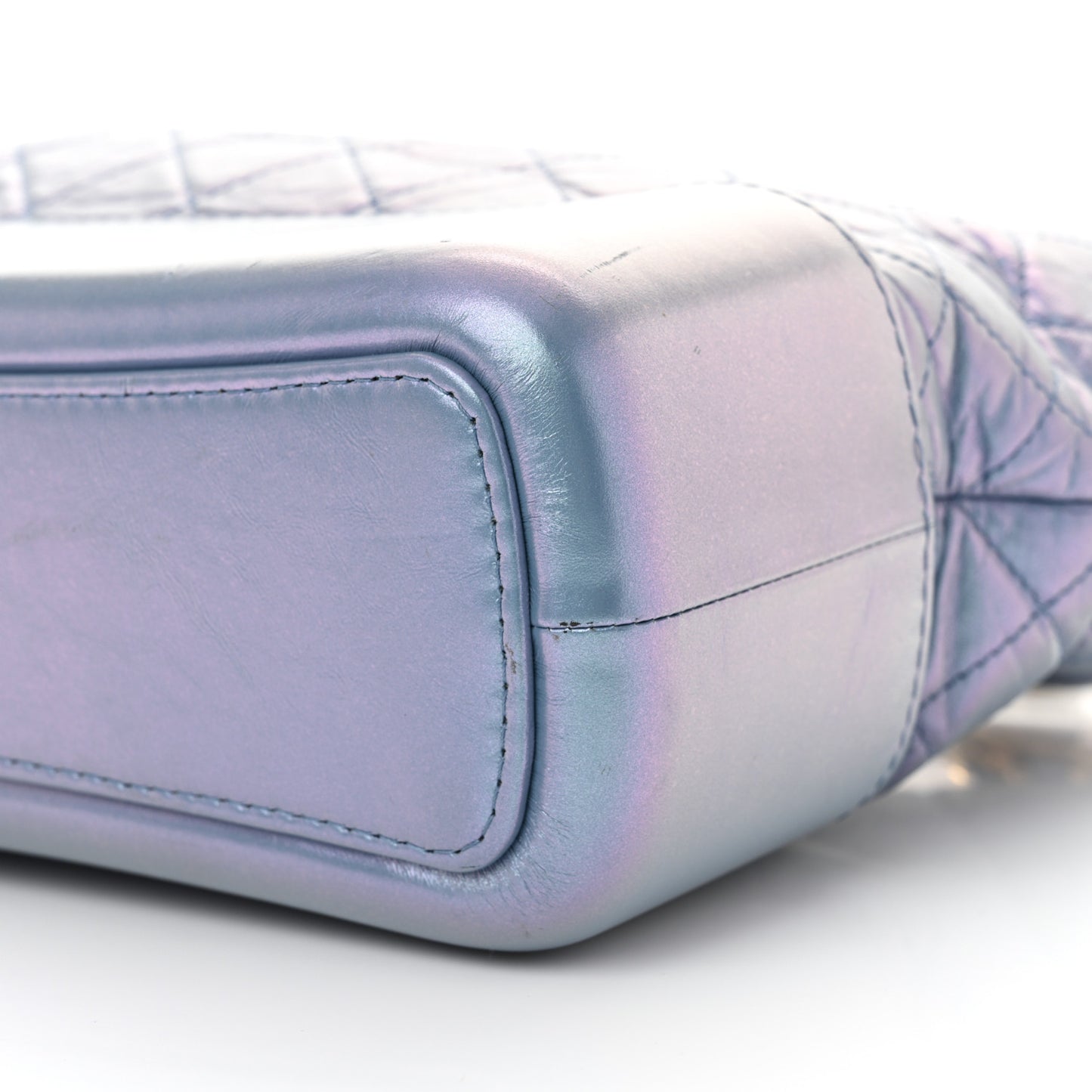 Iridescent Aged Calfskin Quilted Medium Gabrielle Hobo Blue