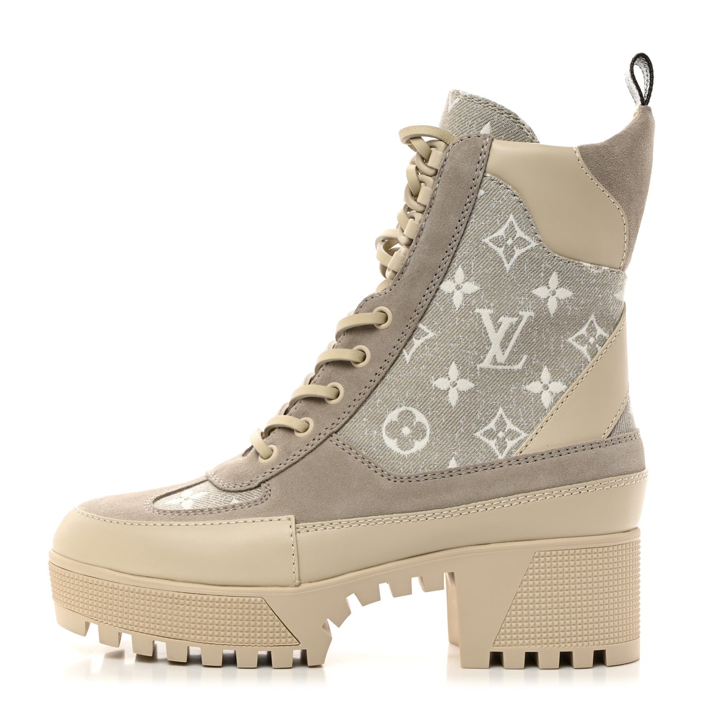 Suede Calfskin Monogram Laureate Platform Desert Boots 37 Taupe